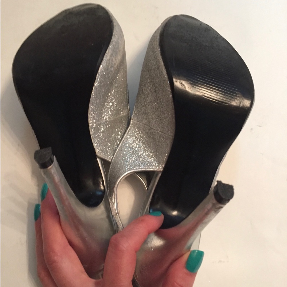 LULU TOWNSEND HEEL SLINGBACK PEEP TOE SILVER GLITTER SIZE 7.5 38 SHOES - Picture 9 of 9